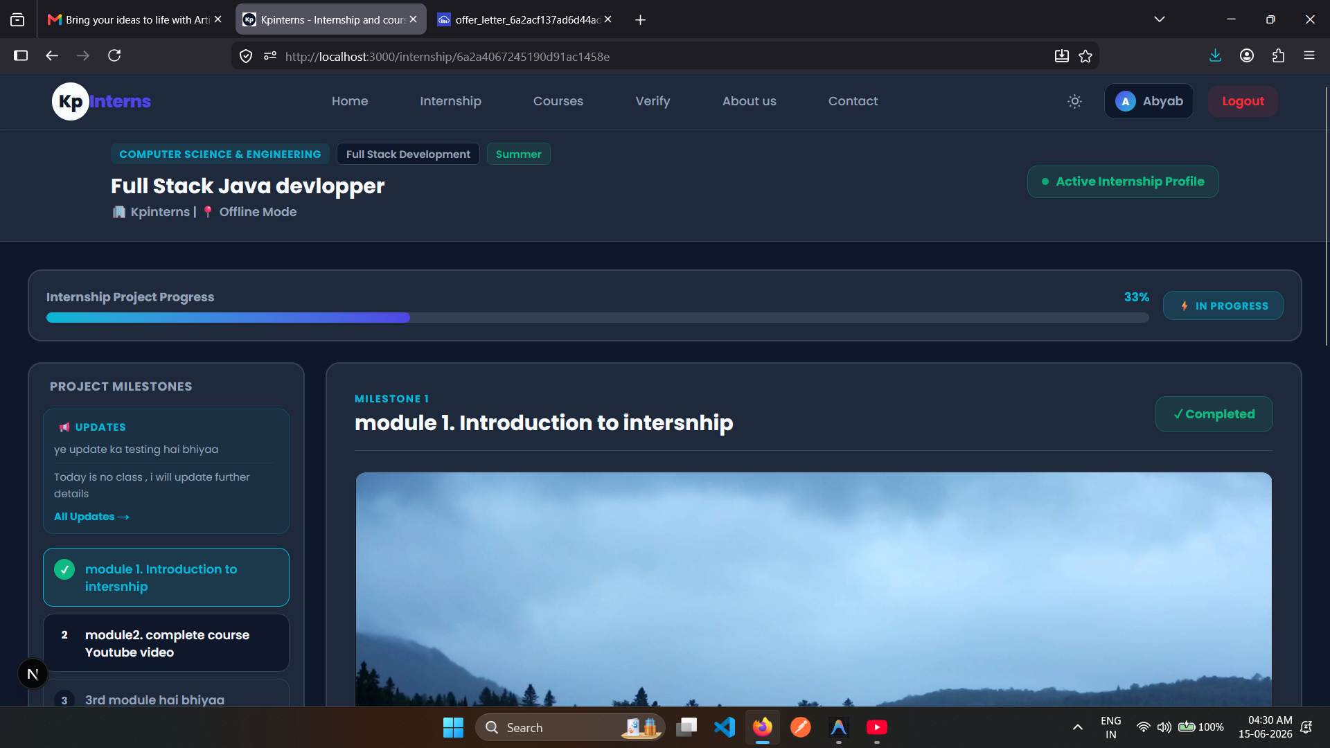 Detailed Internship Content Panel